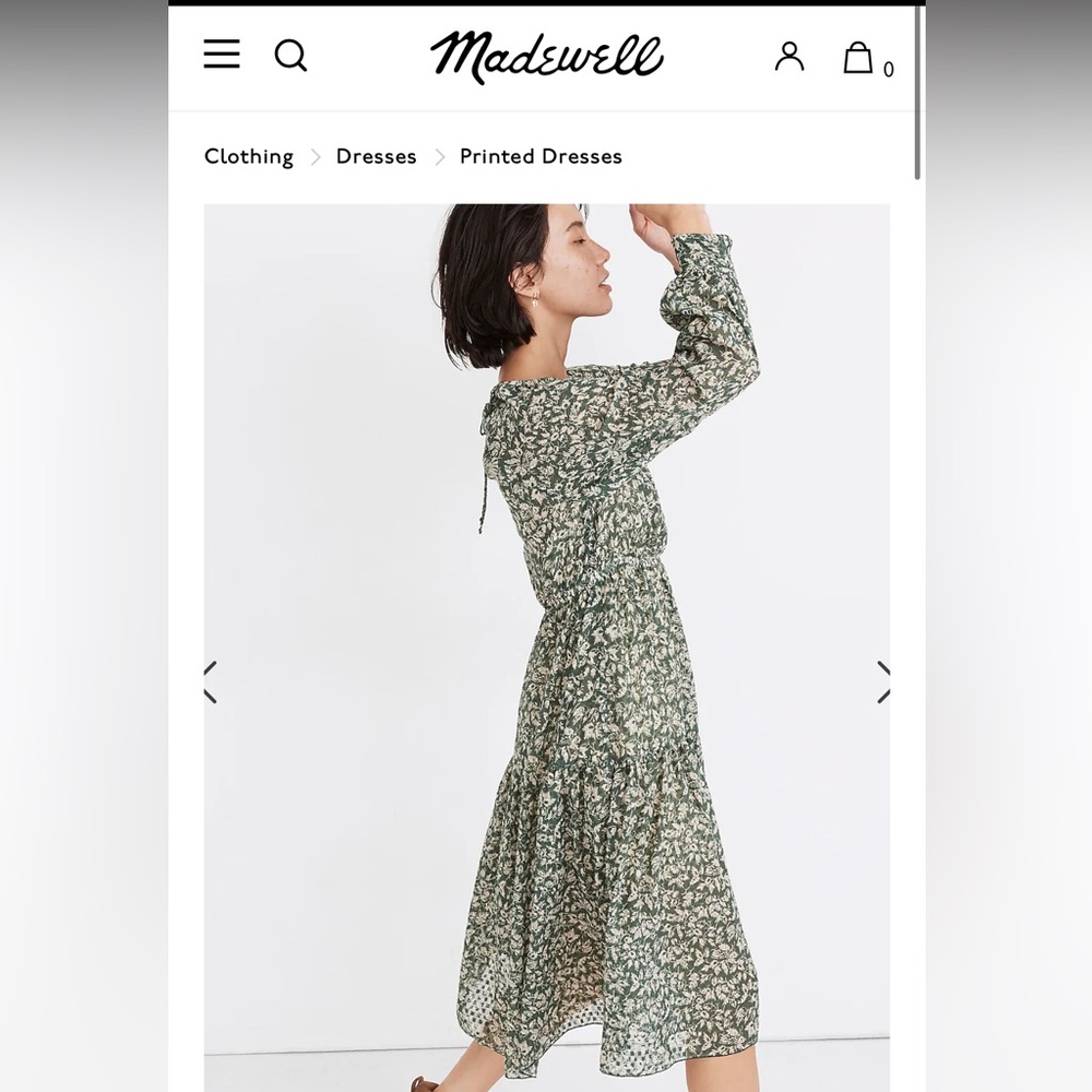 Madewell Ruffle-Neck Tiered Midi Dress in Forest Leaves